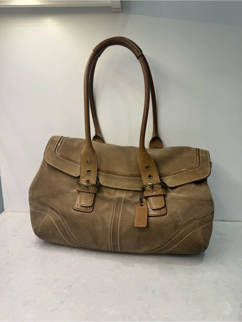 Coach Vintage SoHo Hamptons Suede Flap Satchel F04S-9674 Tan